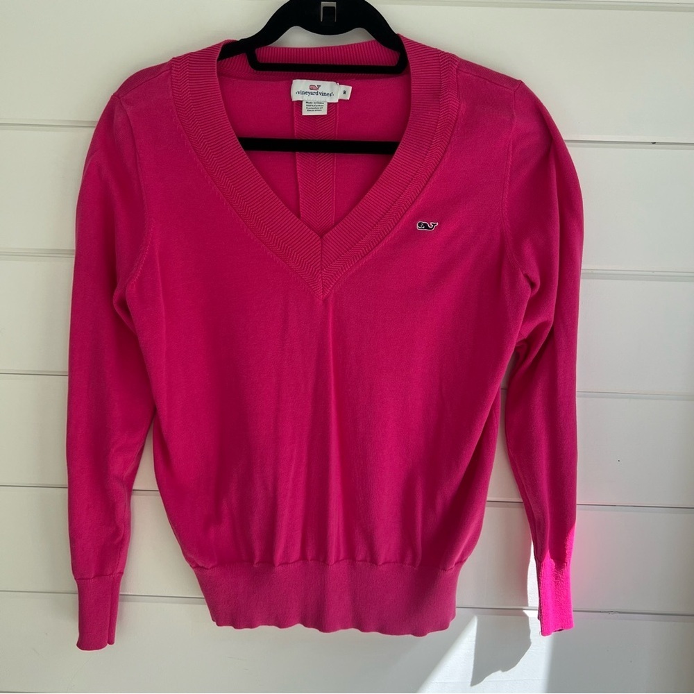 Vineyard Vines bright pink cotton vneck sweater